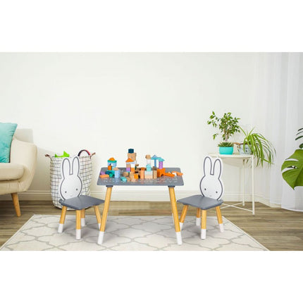 Konijn kindertafel met 2 stoeltjes grijs