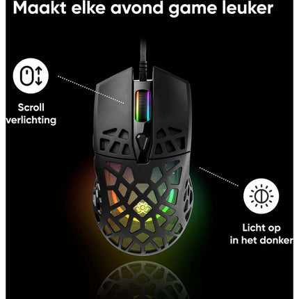 Gaming muis met RGB LED verlichting en 6 knoppen 7200 DPI