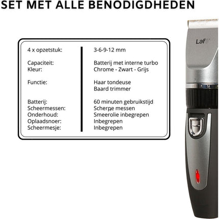 Lafe oplaadbare tondeuse met keramische messen 0.8 mm tot 12 mm