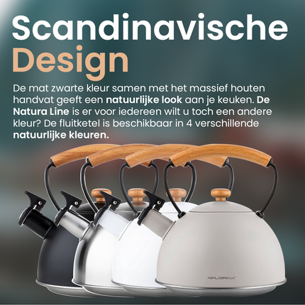 2de kansje Florina Natura Line fluitketel RVS mat zwart 2.3 Liter - ook geschikt voor inductie