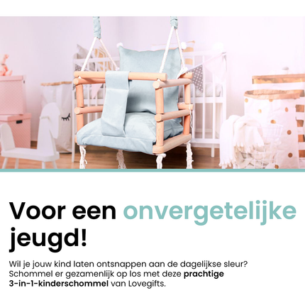 Luxe houten 3 in 1 licht grijze meegroei baby schommel en Kinder schommel – Baby swing – Schommel die meegroeit met je kindje - Schommelstoel - Schommels - handgemaakt
