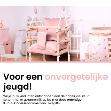 Luxe houten 3 in 1 roze meegroei baby schommel en Kinder schommel – Baby swing – Schommel die meegroeit met je kindje - Schommelstoel - Schommels - handgemaakt