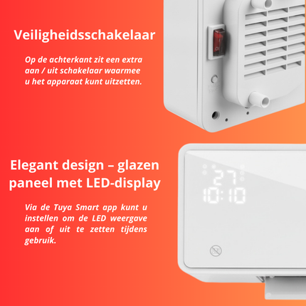 Kaminer Zelvion Elektrische Wandverwarming Wit – Slimme Luchtgordijnverwarming 2000W met WiFi, App & Afstandsbediening – Energiezuinig & Stil