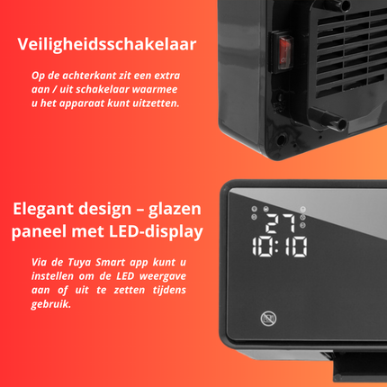 Kaminer Zelvion Elektrische Wandverwarming met LED-display & WiFi – Slimme Luchtgordijnverwarming 2000W met App & Afstandsbediening – Energiezuinig & Stil