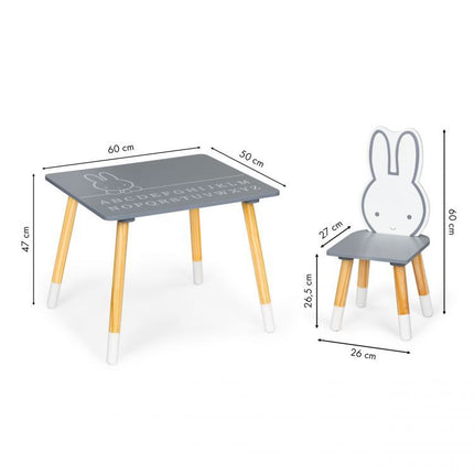 Konijn kindertafel met 2 stoeltjes grijs