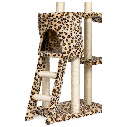 Petsi luxe XL katten krabpaal met meerdere speelmogelijkheden en niveaus 138 cm luipaard print