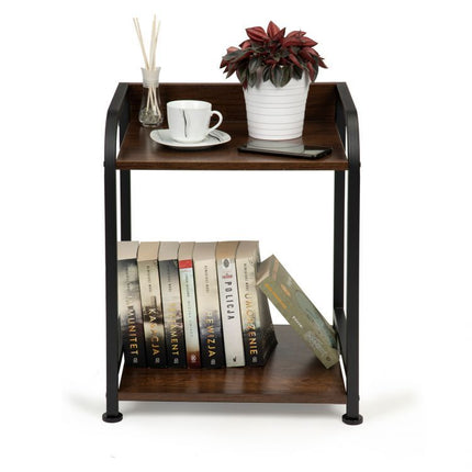 Modern home loft stijl nachtkastje met 2 niveaus - Gepoedercoat metaal - 44 x 37 x 40,5 cm - Bruin