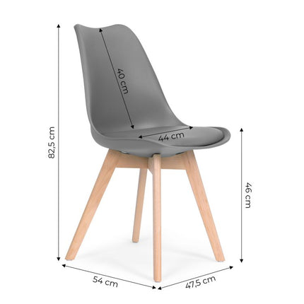 Modern Home Set Van 4 Eetkamerstoelen - Kuip Stoelen Met Eco-Leer Kussen En Beukenhouten Poten - Donkergrijs