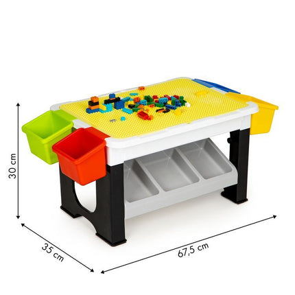 Speeltafel met bouwplaat en vlakke kant -  Kindertafel met 7 Opbergbakken en 300 bouwblokjes