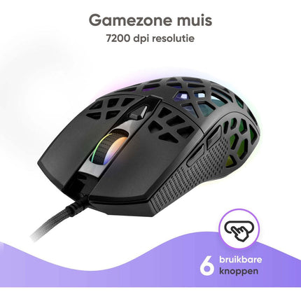 Gaming muis met RGB LED verlichting en 6 knoppen 7200 DPI