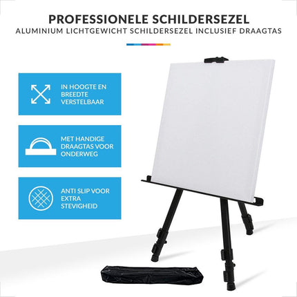Maaleo luxe verstelbare schildersezel voor volwassenen aluminium - Professionele schilderezel