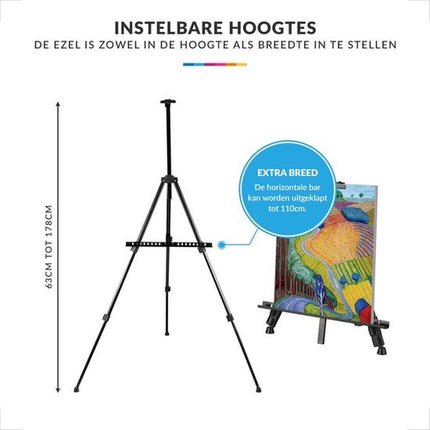 Maaleo luxe verstelbare schildersezel voor volwassenen aluminium - Professionele schilderezel