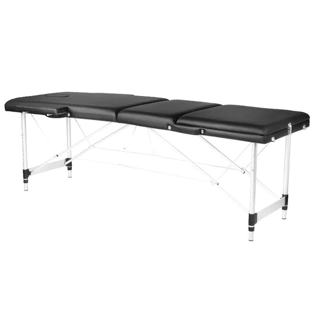 Aluminium Lichtgewicht Massagetafel Inklapbaar met 3 Zones Zwart - Inclusief Draagtas - Behandeltafel In Hoogte Verstelbaar - Behandelbank