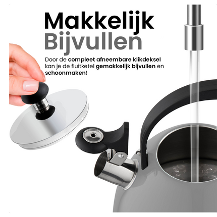 2de kansje Florina Brillo fluitketel RVS donkergrijs 2.5 Liter - ook geschikt voor inductie