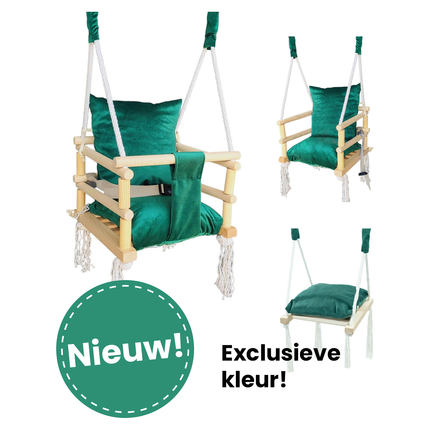 Luxe houten 3 in 1 groene meegroei baby schommel en Kinder schommel – Baby swing – Schommel die meegroeit met je kindje - Schommelstoel - Schommels - Handgemaakt