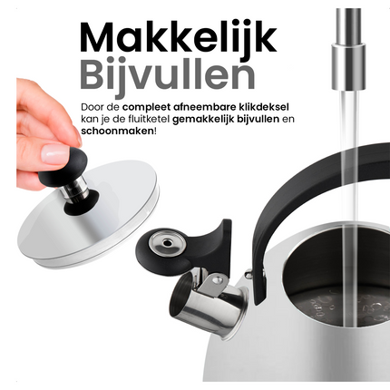 2de kansje Florina Brillo fluitketel geborsteld RVS zilver 2.5 Liter - ook geschikt voor inductie