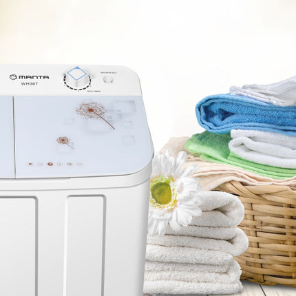 2de kansje Manta WH367 XL wasmachine met dubbele trommel - 6,5Kg was en 3,5Kg centrifuge capaciteit - perfect voor bij de caravan of in studio's