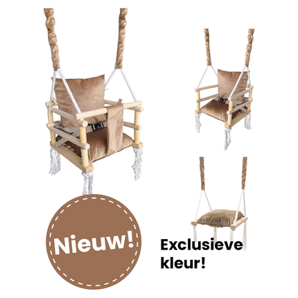 Luxe houten 3 in 1 beige bruine meegroei baby schommel en Kinder schommel – Baby swing – Schommel die meegroeit met je kindje - Schommelstoel - Schommels - Handgemaakt