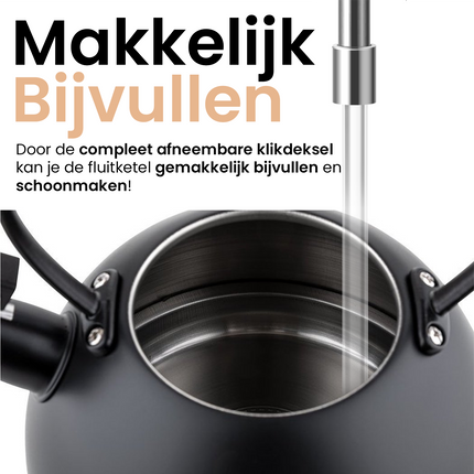 2de kansje Florina Natura Line fluitketel RVS mat zwart 2.3 Liter - ook geschikt voor inductie