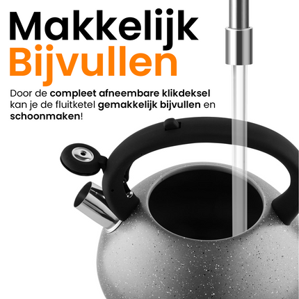Florina Lava fluitketel RVS zwart / grijs 2.5 Liter - ook geschikt voor inductie