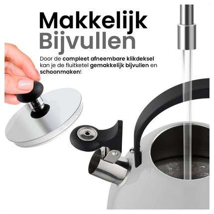 2de kansje Florina Brillo fluitketel RVS lichtgrijs 2.5 Liter - ook geschikt voor inductie