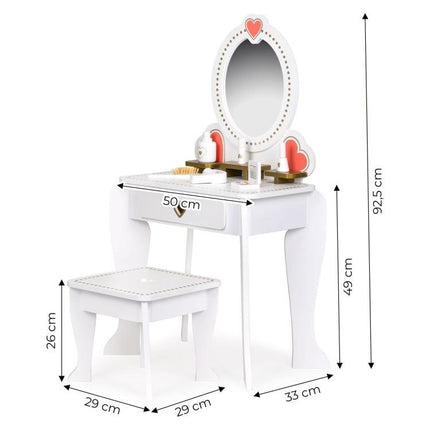Ecotoys Grote Houten Kinderkaptafel - Met Spiegel en Kruk - Meisjes Kaptafel - 50 x 33 x 92,5 cm Wit