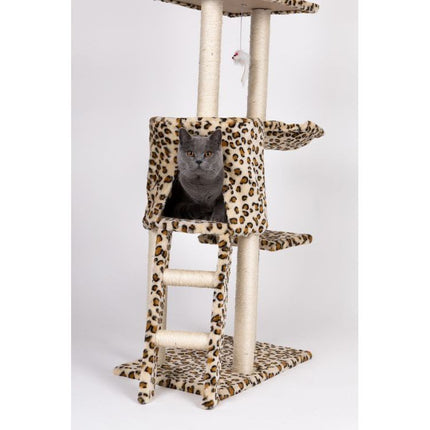 Petsi luxe XL katten krabpaal met meerdere speelmogelijkheden en niveaus 138 cm luipaard print