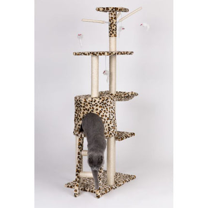 Petsi luxe XL katten krabpaal met meerdere speelmogelijkheden en niveaus 138 cm luipaard print