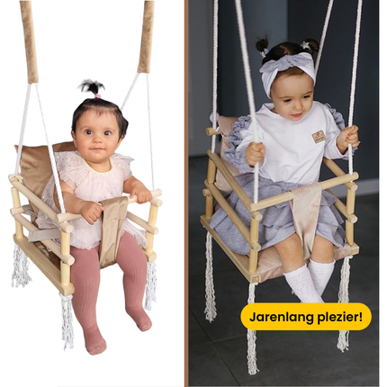 Luxe houten 3 in 1 beige bruine meegroei baby schommel en Kinder schommel – Baby swing – Schommel die meegroeit met je kindje - Schommelstoel - Schommels - Handgemaakt