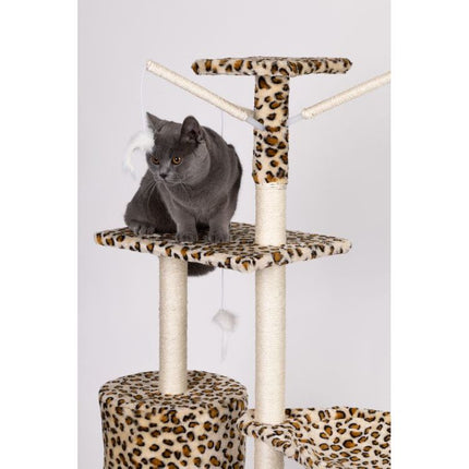 Petsi luxe XL katten krabpaal met meerdere speelmogelijkheden en niveaus 138 cm luipaard print