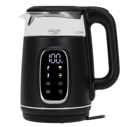 Adler AD 1305 BS Waterkoker met Temperatuurregeling 1,7 Liter – 2200W – Warmhoudfunctie – Zwart/Zilver
