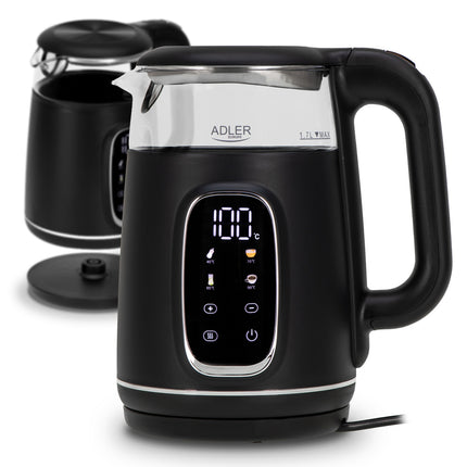 Adler AD 1305 BS Waterkoker met Temperatuurregeling 1,7 Liter – 2200W – Warmhoudfunctie – Zwart/Zilver