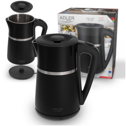 Adler AD 1355 Waterkoker 1,7 Liter 2200W – Dubbelwandig – RVS Binnenzijde – Zwart