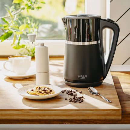 Adler AD 1355 Waterkoker 1,7 Liter 2200W – Dubbelwandig – RVS Binnenzijde – Zwart