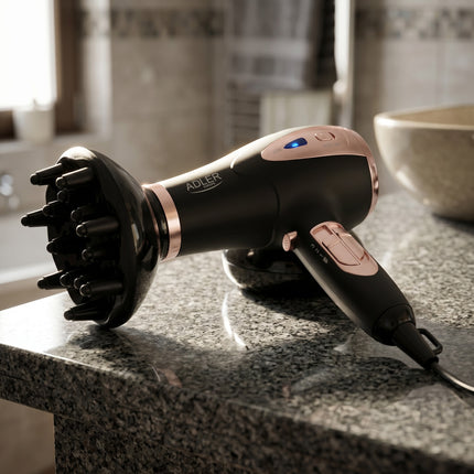 Adler AD 2248 Föhn 2200W met Diffuser – Ionische Haardroger – 3 Temperaturen – Zwart