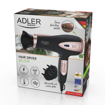 Adler AD 2248 Föhn 2200W met Diffuser – Ionische Haardroger – 3 Temperaturen – Zwart