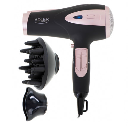 Adler AD 2248 Föhn 2200W met Diffuser – Ionische Haardroger – 3 Temperaturen – Zwart