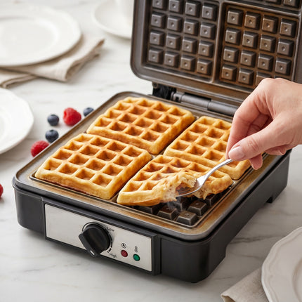 Adler AD 3049 Wafelijzer voor 4 Belgische Wafels – 1800W – Regelbare Temperatuur – Anti-aanbaklaag