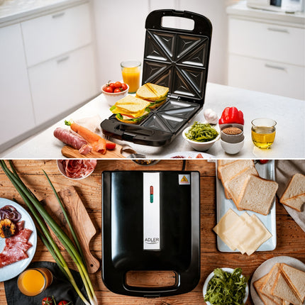 Adler AD 3055 XL Tosti IJzer voor 4 Tosti's – 2000W – Groot Tosti Apparaat – Anti-aanbaklaag