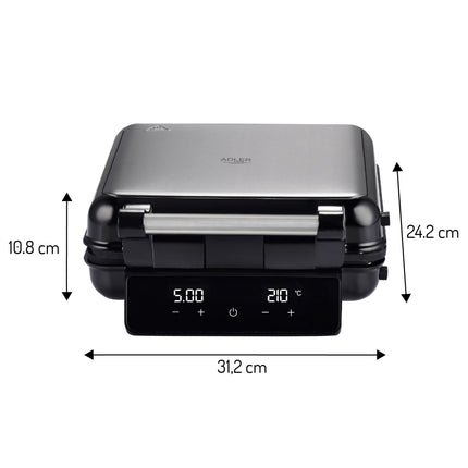 Adler AD 3096 Tosti IJzer 4-in-1 2200W – Contactgrill, Wafelijzer & Sandwichmaker – Verwisselbare Platen