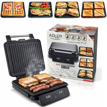 Adler AD 3096 Tosti IJzer 4-in-1 2200W – Contactgrill, Wafelijzer & Sandwichmaker – Verwisselbare Platen