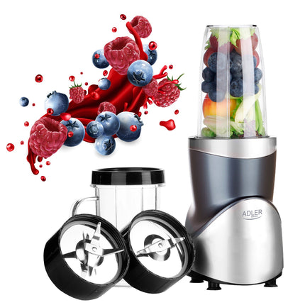 Adler AD 4084 Blender 1200W met 4 Bekers – Smoothie Blender To Go – IJscrusher – Zilver