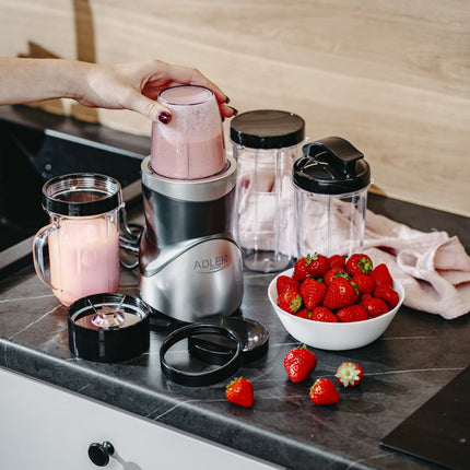 Adler AD 4084 Blender 1200W met 4 Bekers – Smoothie Blender To Go – IJscrusher – Zilver