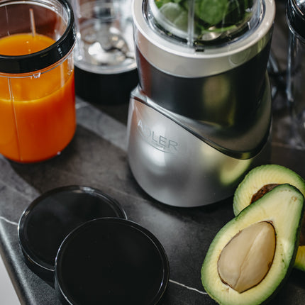 Adler AD 4084 Blender 1200W met 4 Bekers – Smoothie Blender To Go – IJscrusher – Zilver