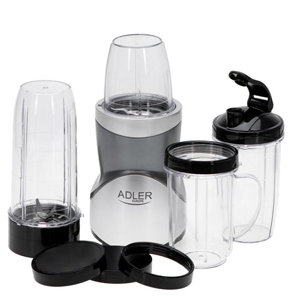 Adler AD 4084 Blender 1200W met 4 Bekers – Smoothie Blender To Go – IJscrusher – Zilver