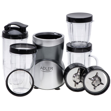 Adler AD 4084 Blender 1200W met 4 Bekers – Smoothie Blender To Go – IJscrusher – Zilver