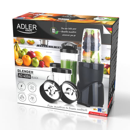 Blender 1200W met 4 Bekers – Smoothie Blender To Go – Smoothie Maker – IJscrusher – Zwart