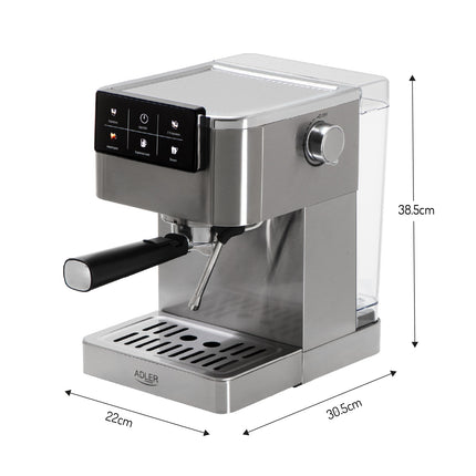 Adler Espressomachine 20 Bar 1350W – Pistonmachine met Melkopschuimer – Thermoblock – RVS