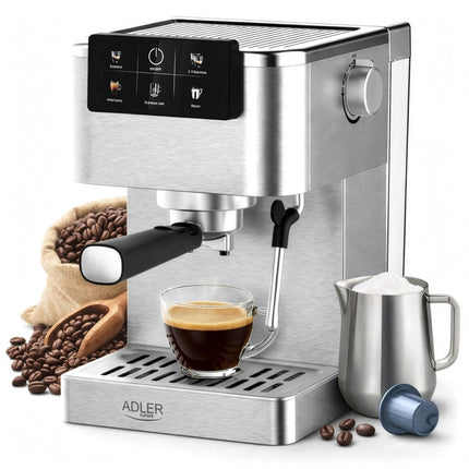 Adler Espressomachine 20 Bar 1350W – Pistonmachine met Melkopschuimer – Thermoblock – RVS
