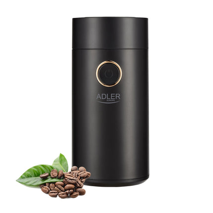 Adler AD 4446 Elektrische Koffiemolen 150W – Koffiebonen Maler – RVS Messen – 75 Gram – Zwart/Goud